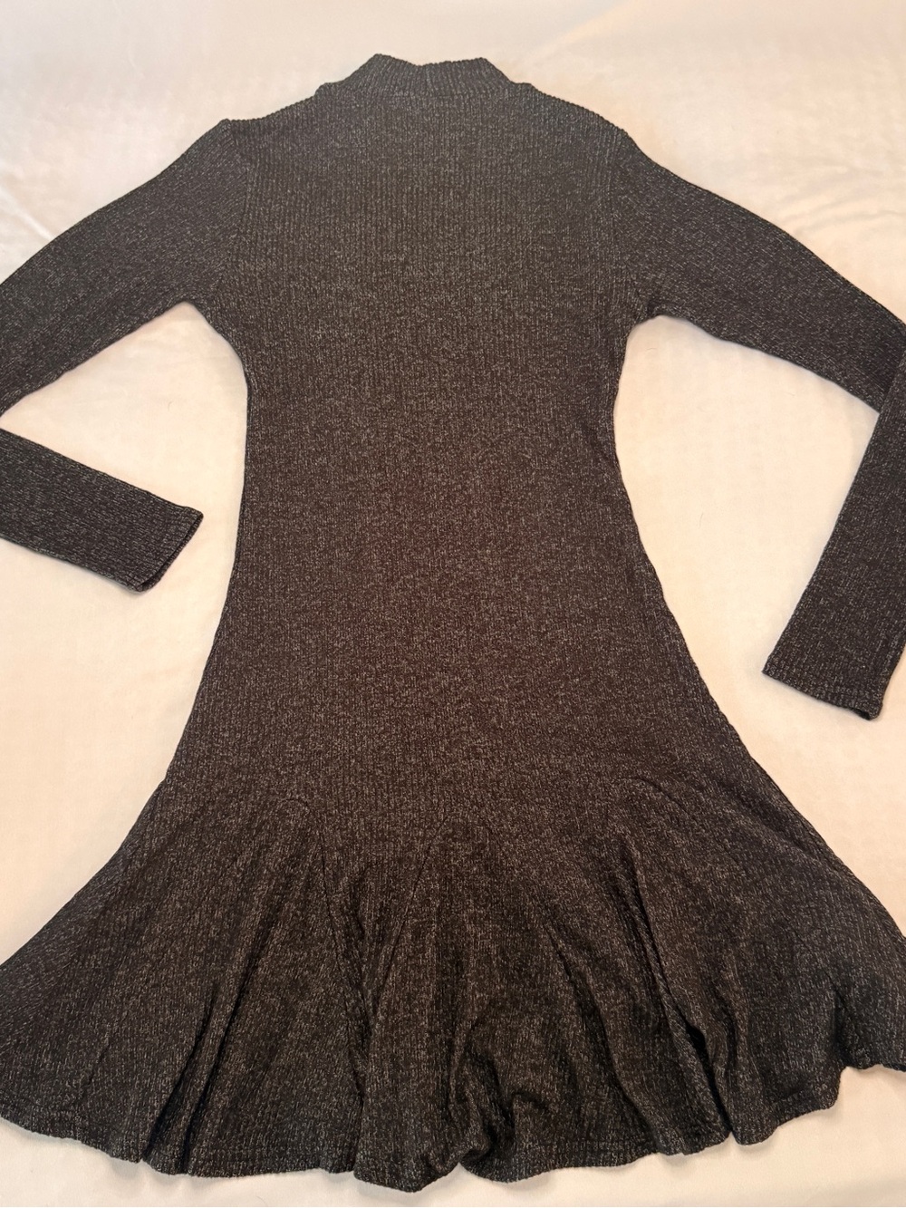 Fashion Nova Charcoal Ribbed Long-Sleeve Flared Hem Dress - Picture 5 of 5